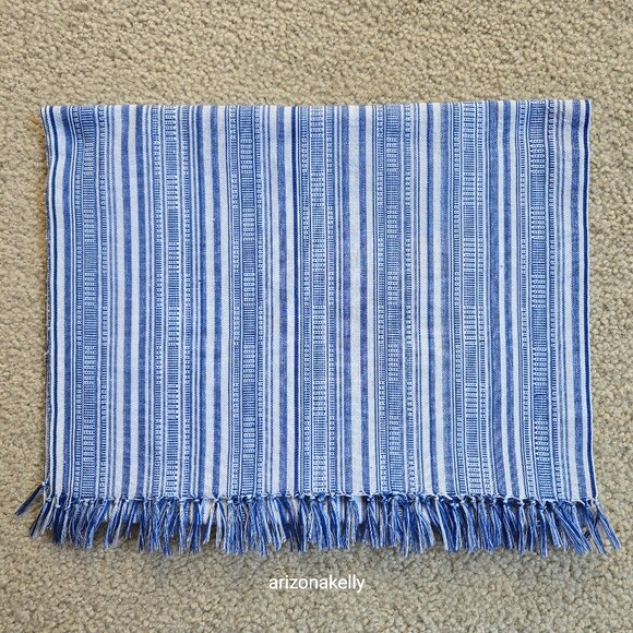 Accessories - Cotton Linen Woven Scarf Blue & White